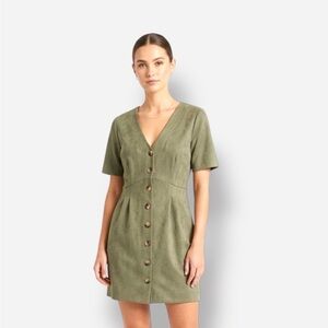 Naked Zebra Olive V-Neck Button-Front Mini Dress